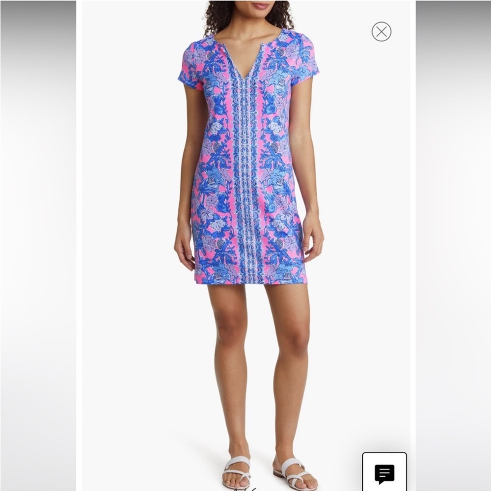 Lilly Pulitzer Vibrant Pink & Blue Design Shift Dress Size L